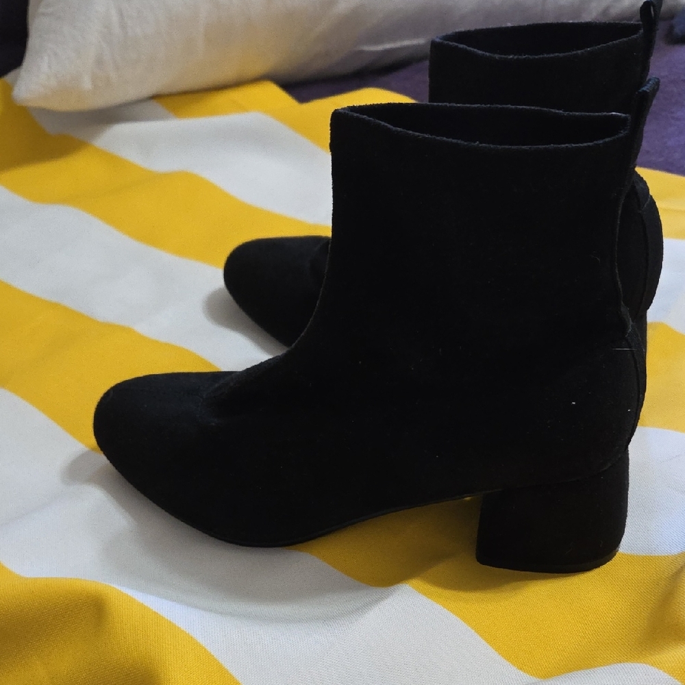 Classic Black Suede Ankle Booties with Block Heel